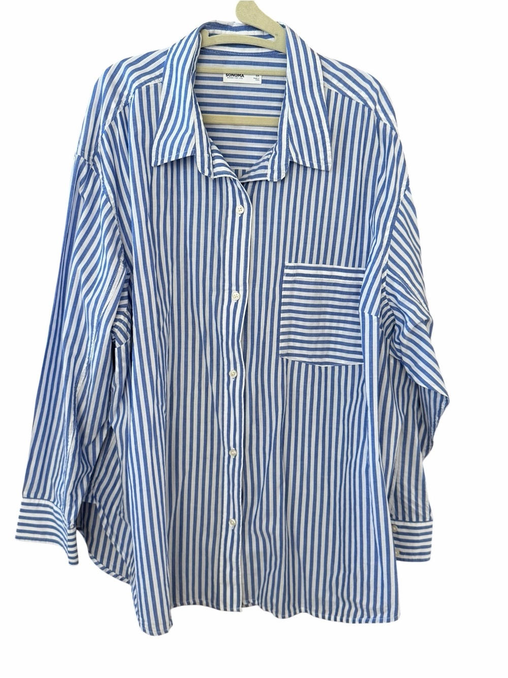 Sonoma Blue and white cotton button down boyfriend shirt 3X